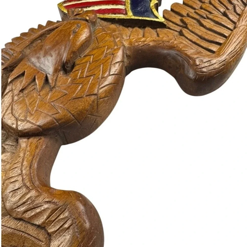 Wood Eagle Wall Plaque Unisex Large Brown Excellent Patriotic Folk Art